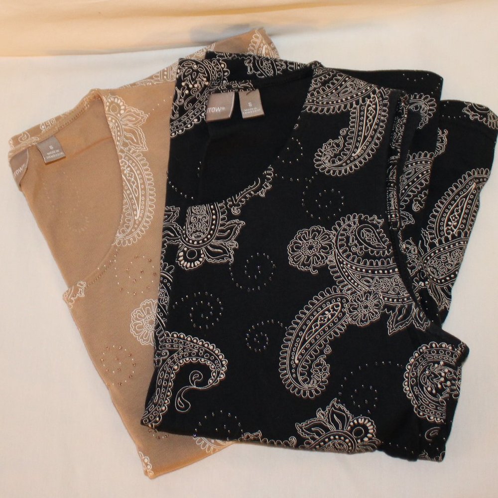 2 Croft & Barrow Cotton Tanks Black Tan Size S